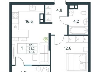 Продажа 1-ком. квартиры, 42.4 м2, Забайкальский край, микрорайон Хороший, 15