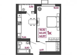 Продажа 1-комнатной квартиры, 42.6 м2, Пензенская область, улица Измайлова, 41В