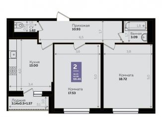 Продается 2-ком. квартира, 65 м2, Краснодар, Константиновская улица, 5, микрорайон Плодородный-2