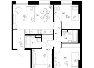 Продажа 3-ком. квартиры, 67.8 м2, Москва, жилой комплекс Москворечье, 1.3, метро Каширская