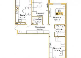 3-ком. квартира на продажу, 83.1 м2, Симферополь