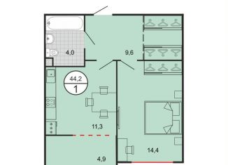 Продам 1-комнатную квартиру, 44.2 м2, Георгиевск