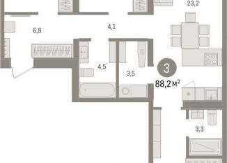 3-ком. квартира на продажу, 88.2 м2, Тюмень, Ленинский округ