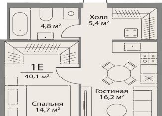 Однокомнатная квартира на продажу, 40.1 м2, Москва, ЗАО, улица Лобачевского, 124к3А