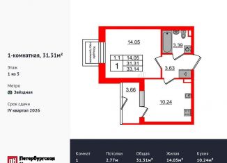 Однокомнатная квартира на продажу, 31.3 м2, Санкт-Петербург, метро Звёздная