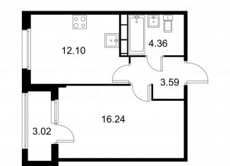 Продажа 1-комнатной квартиры, 37.8 м2, Колпино