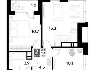 2-ком. квартира на продажу, 45.7 м2, Омск