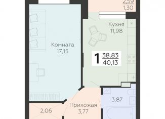 1-комнатная квартира на продажу, 40.1 м2, Воронеж, Коминтерновский район, улица Независимости, 78