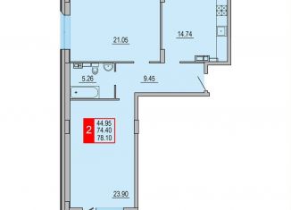 Продается двухкомнатная квартира, 78.1 м2, Тверь