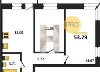 Продам 2-комнатную квартиру, 53.8 м2, Воронеж, Левобережный район