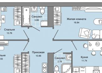 Продажа 3-комнатной квартиры, 74 м2, Ульяновск, жилой комплекс Центрополис, 5