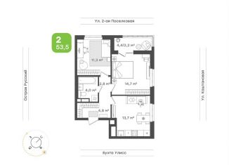 2-комнатная квартира на продажу, 53.5 м2, Владивосток, Первомайский район, 3-я Поселковая улица, 16/3