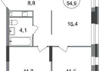 Продажа двухкомнатной квартиры, 54.9 м2, Москва