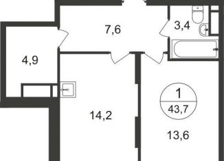 1-комнатная квартира на продажу, 43.7 м2, Москва, 7-я фаза, к1