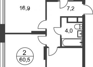 Продаю двухкомнатную квартиру, 60.5 м2, Москва, деревня Рассказовка, 1