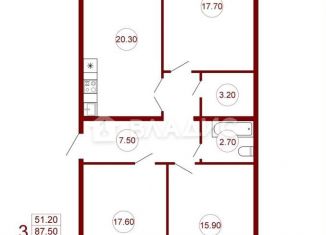 Трехкомнатная квартира на продажу, 91.7 м2, Воронеж, улица Дзержинского, 4