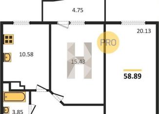 Продажа 2-ком. квартиры, 58.9 м2, Ростов-на-Дону, улица Ларина, 45к9