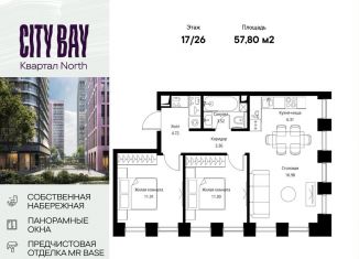 Продаю двухкомнатную квартиру, 57.8 м2, Москва, ЖК Сити Бэй, Волоколамское шоссе, 95/1к7