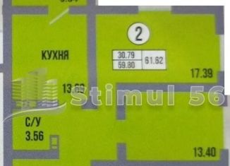 2-комнатная квартира на продажу, 61.6 м2, Оренбургская область