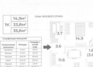 1-комнатная квартира на продажу, 35.6 м2, село Мирное