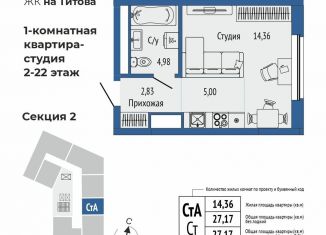 Квартира на продажу студия, 27.2 м2, Свердловская область