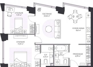 Продажа двухкомнатной квартиры, 77.1 м2, Москва, 1-й Сетуньский проезд, 8, метро Спортивная