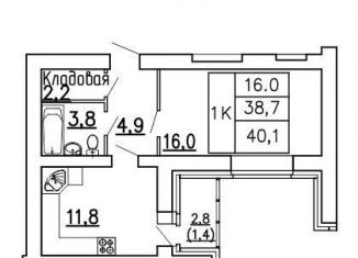 Продам 1-комнатную квартиру, 40.1 м2, Воронеж, Коминтерновский район