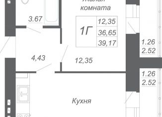 Продается 1-комнатная квартира, 39.2 м2, село Осиново