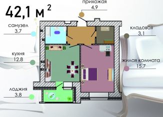 Продаю однокомнатную квартиру, 42.1 м2, Воронеж, Путиловская улица, 19/1