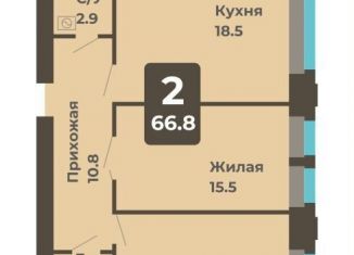 Двухкомнатная квартира на продажу, 66.9 м2, Чебоксары, улица И.П. Прокопьева, 5