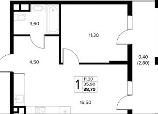 Продажа 1-ком. квартиры, 38.7 м2, Краснодарский край, Мирная улица, 9к1