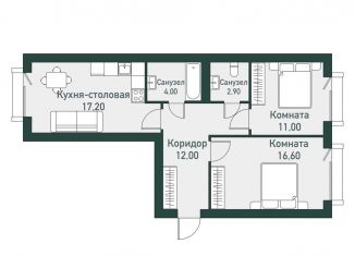 Двухкомнатная квартира на продажу, 66.1 м2, посёлок Западный