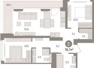 Продам 2-ком. квартиру, 76.7 м2, Тюмень