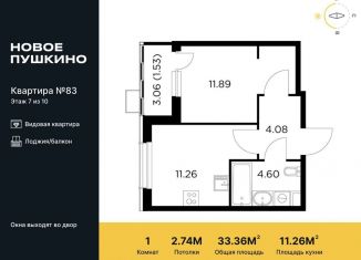 Однокомнатная квартира на продажу, 33.4 м2, Пушкино, микрорайон Новое Пушкино, к28