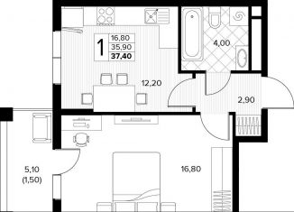 Продам однокомнатную квартиру, 37.4 м2, Краснодарский край