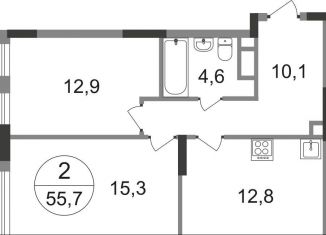 Продается 2-комнатная квартира, 55.7 м2, деревня Рассказовка, 2-я Боровская улица, 1