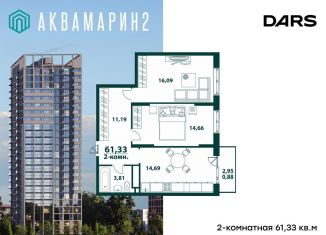 Продаю 2-ком. квартиру, 61.3 м2, Ульяновск, жилой комплекс Аквамарин-2, 3