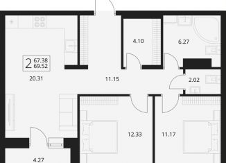 Продается двухкомнатная квартира, 69.5 м2, посёлок Путёвка, территория садоводческого общества Снежка, 1023