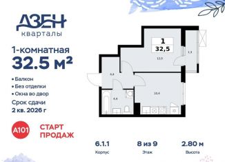 Однокомнатная квартира на продажу, 32.5 м2, Москва, ДСК Актер, 6с1