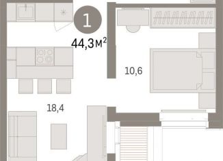 1-ком. квартира на продажу, 44.3 м2, Тюмень, Ленинский округ