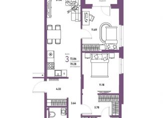 Продаю 2-ком. квартиру, 72.9 м2, Тюменская область