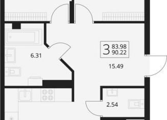 Продаю трехкомнатную квартиру, 90.2 м2, посёлок Путёвка, территория садоводческого общества Снежка, 1023