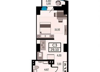 Продам квартиру студию, 28.8 м2, Ростов-на-Дону, Красноармейская улица, 157В/83с3