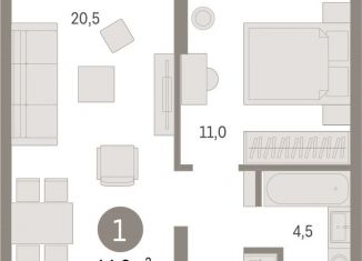 Продается однокомнатная квартира, 44.3 м2, Тюмень, Ленинский округ