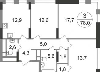 Продам трехкомнатную квартиру, 78 м2, деревня Рассказовка, 2-я Боровская улица, 1