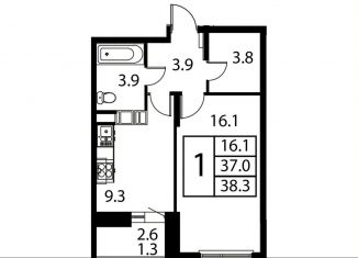 Продаю 1-комнатную квартиру, 38.3 м2, Московская область