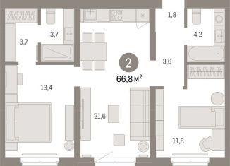 Продажа 2-комнатной квартиры, 66.8 м2, Тюмень