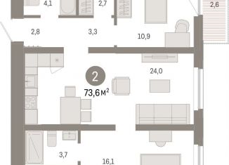 Продается двухкомнатная квартира, 73.6 м2, Тюмень