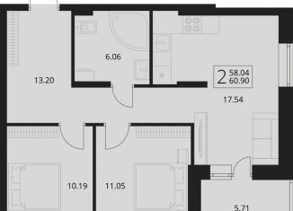 Продам 2-комнатную квартиру, 60.9 м2, посёлок Путёвка, территория садоводческого общества Снежка, 1023