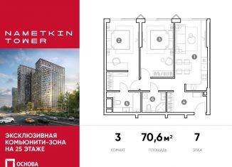 Продаю 3-комнатную квартиру, 70.6 м2, Москва, улица Намёткина, 10А, район Черёмушки